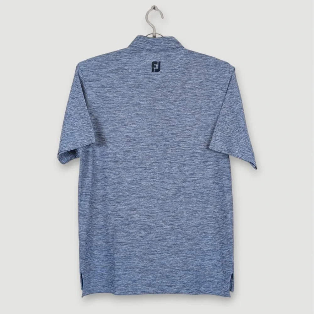 Footjoy Lisle Space Dyed Self Collar Polo Shirt Mens Small Blue Performance Golf - Picture 4 of 9